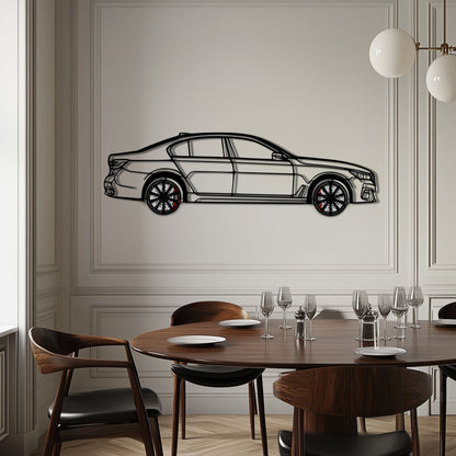 BMW 750i Metal Car Wall Art with Rotating Wheels - Luxury Executive Sedan Silhouette - Interactive Automotive Wall Decor - KAFMEKA104