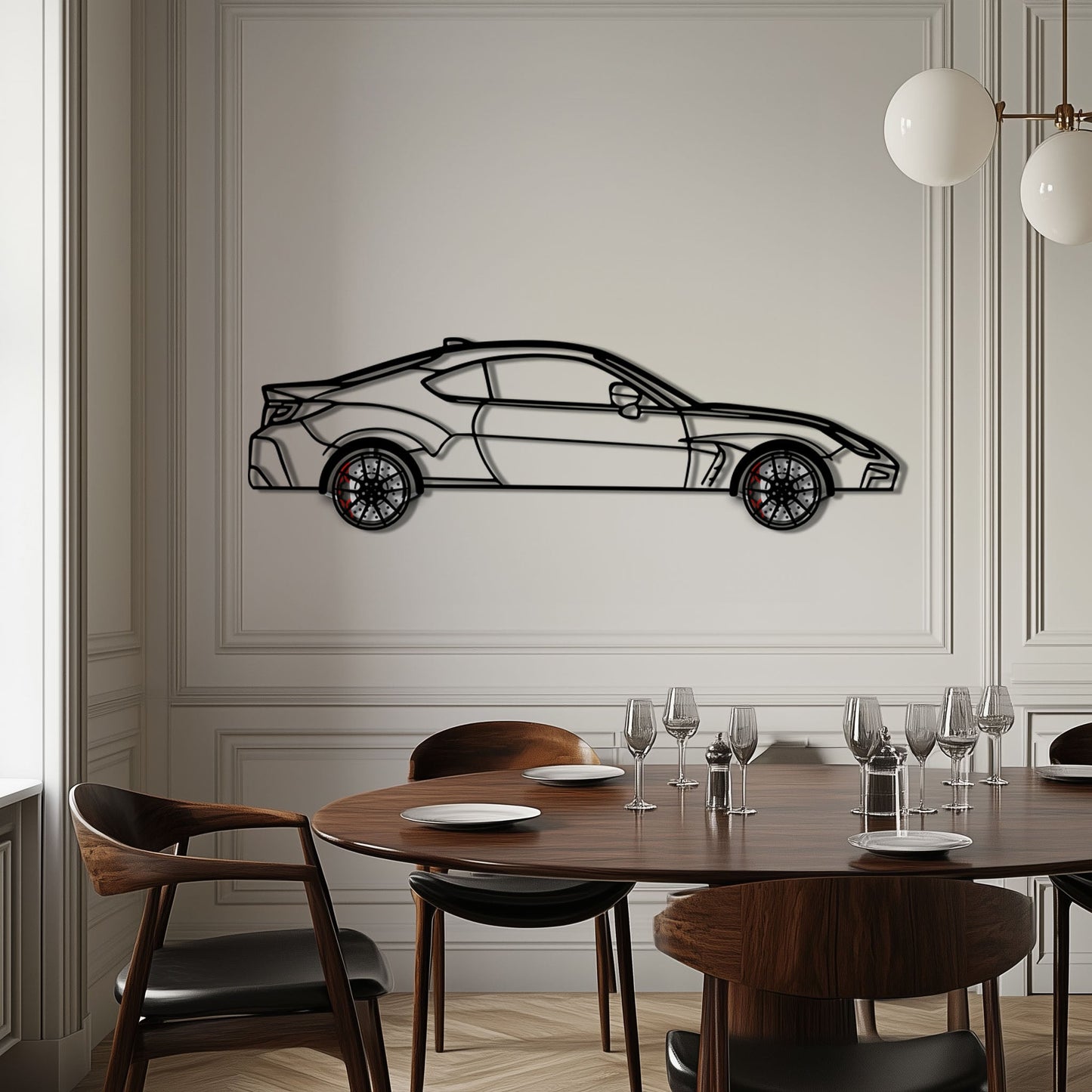 Toyota GR86 Metal Car Wall Art with Rotating Wheels - Modern JDM Sports Coupe Silhouette - Interactive Automotive Wall Decor - KAFMEKA157