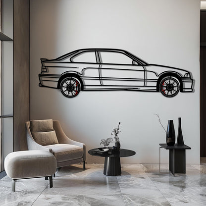 BMW E36 M3 Metal Car Wall Art with Rotating Wheels - 90s Performance Legend Silhouette - Interactive Automotive Wall Decor - KAFMEKA101