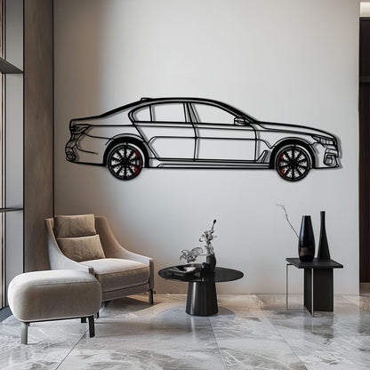 BMW 750i Metal Car Wall Art with Rotating Wheels - Luxury Executive Sedan Silhouette - Interactive Automotive Wall Decor - KAFMEKA104