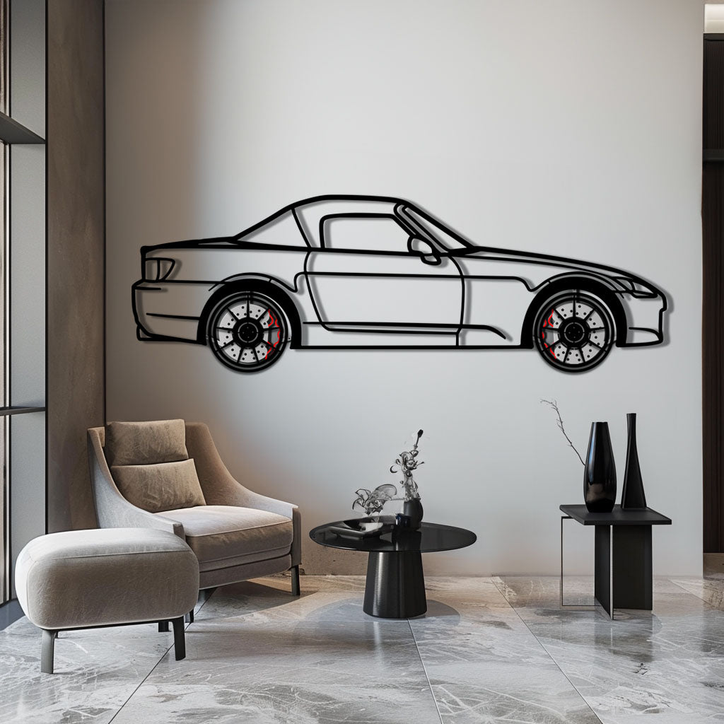 Honda S2000 Metal Car Wall Art with Rotating Wheels - JDM Roadster Silhouette - Interactive Automotive Wall Decor - KAFMEKA143