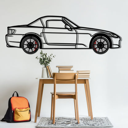 Honda S2000 Metal Car Wall Art with Rotating Wheels - JDM Roadster Silhouette - Interactive Automotive Wall Decor - KAFMEKA143