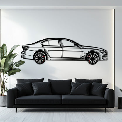 BMW 750i Metal Car Wall Art with Rotating Wheels - Luxury Executive Sedan Silhouette - Interactive Automotive Wall Decor - KAFMEKA104