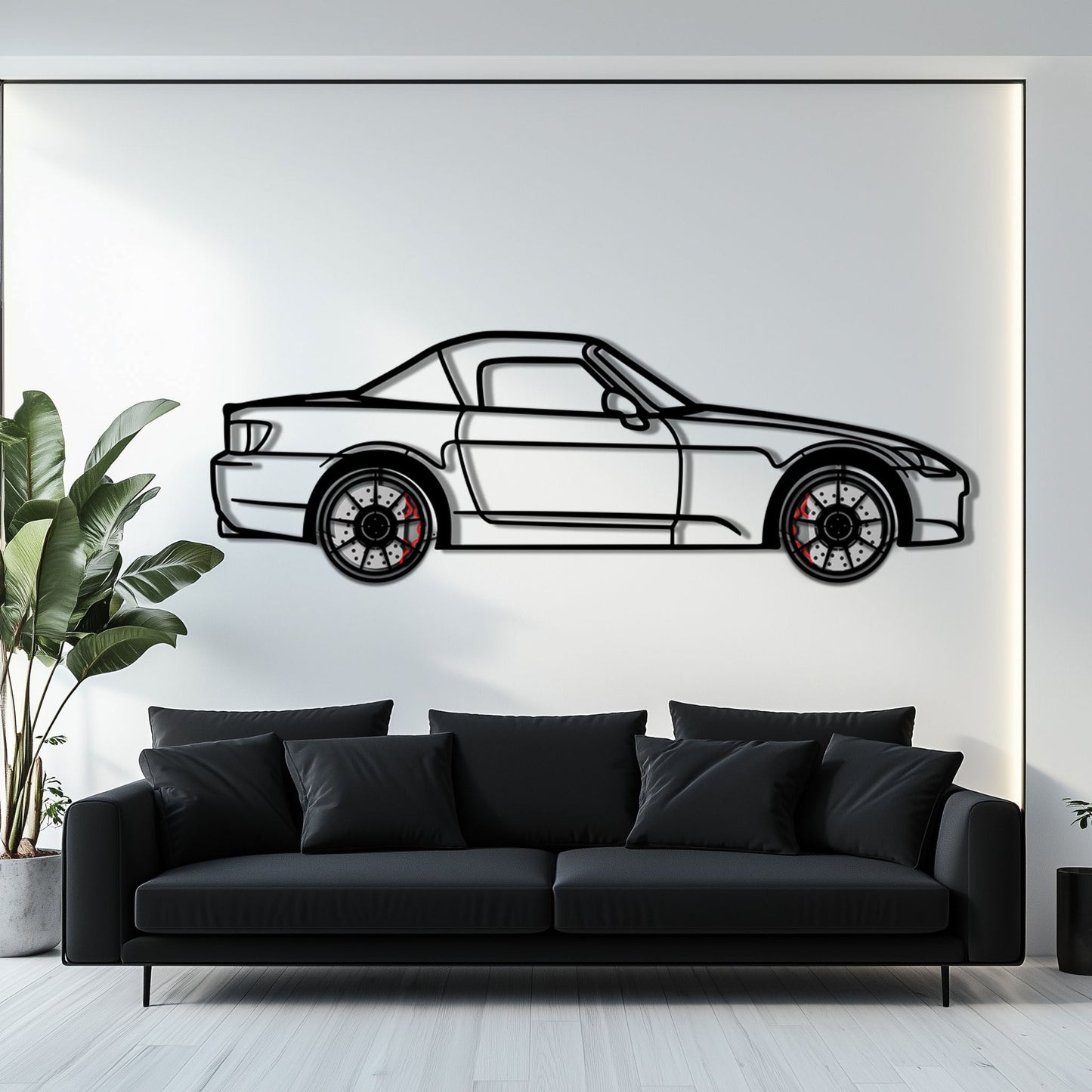 Honda S2000 Metal Car Wall Art with Rotating Wheels - JDM Roadster Silhouette - Interactive Automotive Wall Decor - KAFMEKA143