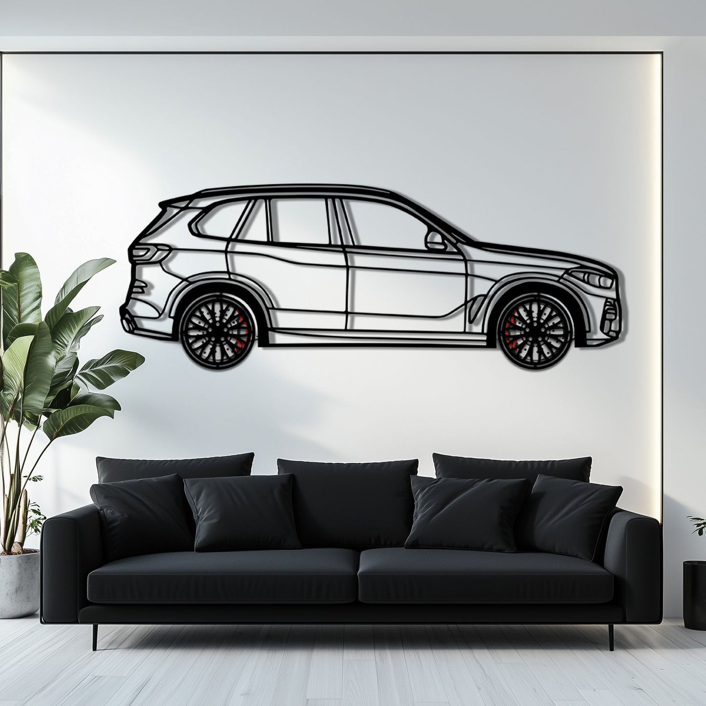 BMW X5 Metal Car Wall Art with Rotating Wheels - Modern SAV Silhouette Decor - Interactive Automotive Wall Art - KAFMEKA111
