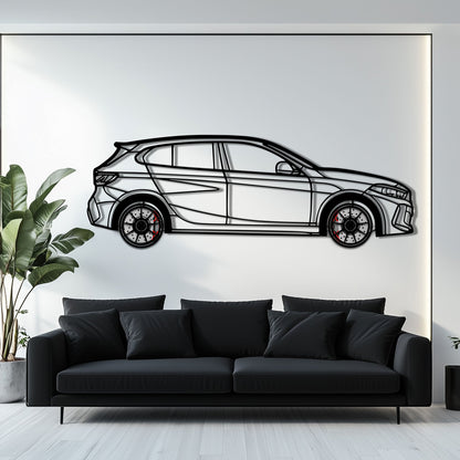 BMW 135i F40 Metal Car Wall Art with Rotating Wheels - M Performance Hatchback Silhouette - Interactive Automotive Decor - KAFMEKA102