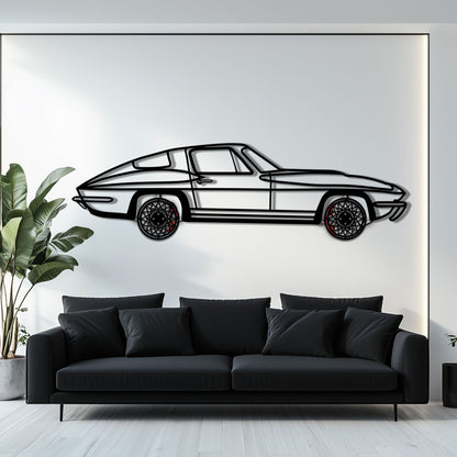 Chevrolet Corvette C3 Stingray Metal Car Wall Art with Rotating Wheels - Classic American Muscle Silhouette - Interactive Automotive Decor - KAFMEKA120