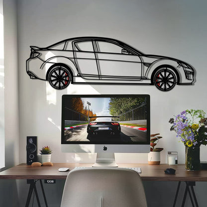Mazda RX-8 Metal Car Wall Art with Rotating Wheels - Rotary Engine Silhouette - Interactive JDM Automotive Wall Decor - KAFMEKA148