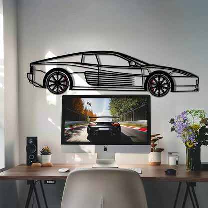 Ferrari Testarossa Metal Car Wall Art with Rotating Wheels - Iconic 80s Supercar Silhouette - Interactive Retro Automotive Decor - KAFMEKA136