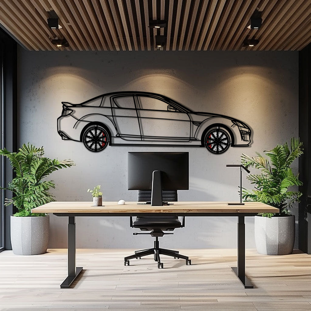 Mazda RX-8 Metal Car Wall Art with Rotating Wheels - Rotary Engine Silhouette - Interactive JDM Automotive Wall Decor - KAFMEKA148