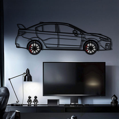 Subaru WRX Metal Car Wall Art with Rotating Wheels - Rally Legend Silhouette - Interactive Automotive Wall Decor - KAFMEKA155