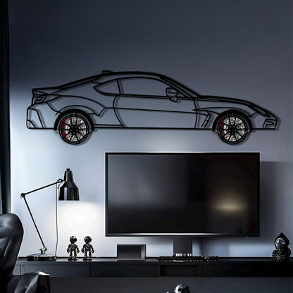 Toyota GR86 Metal Car Wall Art with Rotating Wheels - Modern JDM Sports Coupe Silhouette - Interactive Automotive Wall Decor - KAFMEKA157