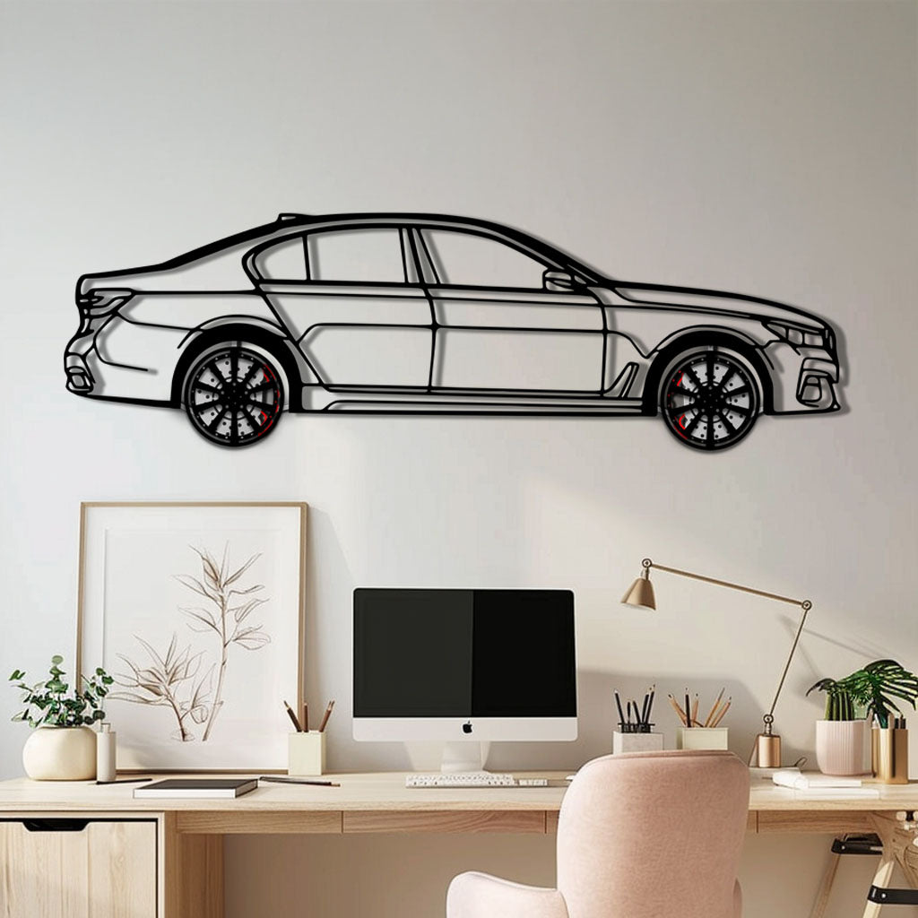 BMW 750i Metal Car Wall Art with Rotating Wheels - Luxury Executive Sedan Silhouette - Interactive Automotive Wall Decor - KAFMEKA104