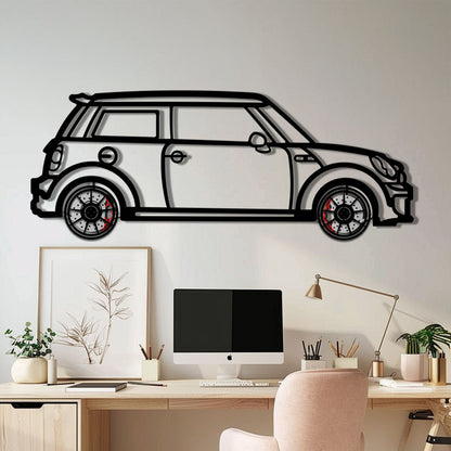 Mini Cooper Metal Car Wall Art with Rotating Wheels - Iconic British Compact Silhouette - Interactive Automotive Wall Decor - KAFMEKA151