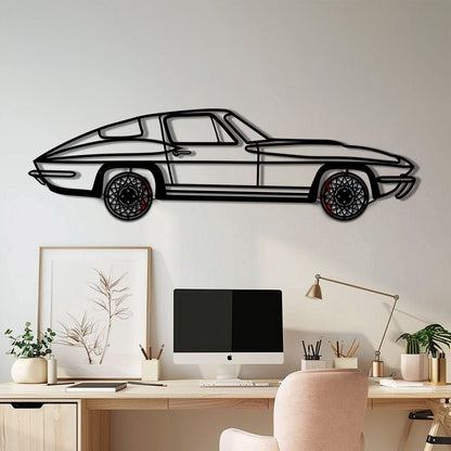 Chevrolet Corvette C3 Stingray Metal Car Wall Art with Rotating Wheels - Classic American Muscle Silhouette - Interactive Automotive Decor - KAFMEKA120