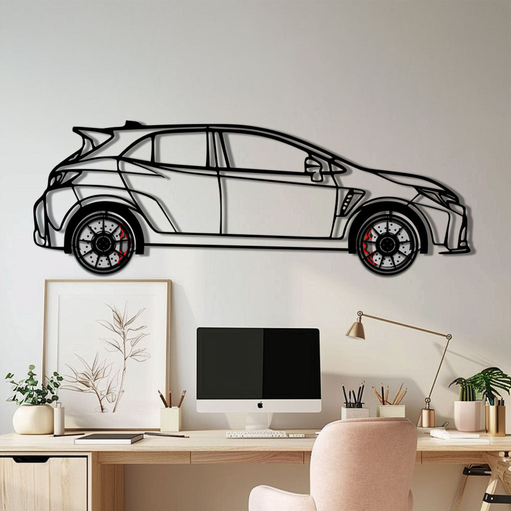 Toyota GR Corolla Metal Car Wall Art with Rotating Wheels - Rally-Inspired Hot Hatch Silhouette - Interactive JDM Automotive Decor - KAFMEKA158