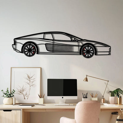 Ferrari Testarossa Metal Car Wall Art with Rotating Wheels - Iconic 80s Supercar Silhouette - Interactive Retro Automotive Decor - KAFMEKA136