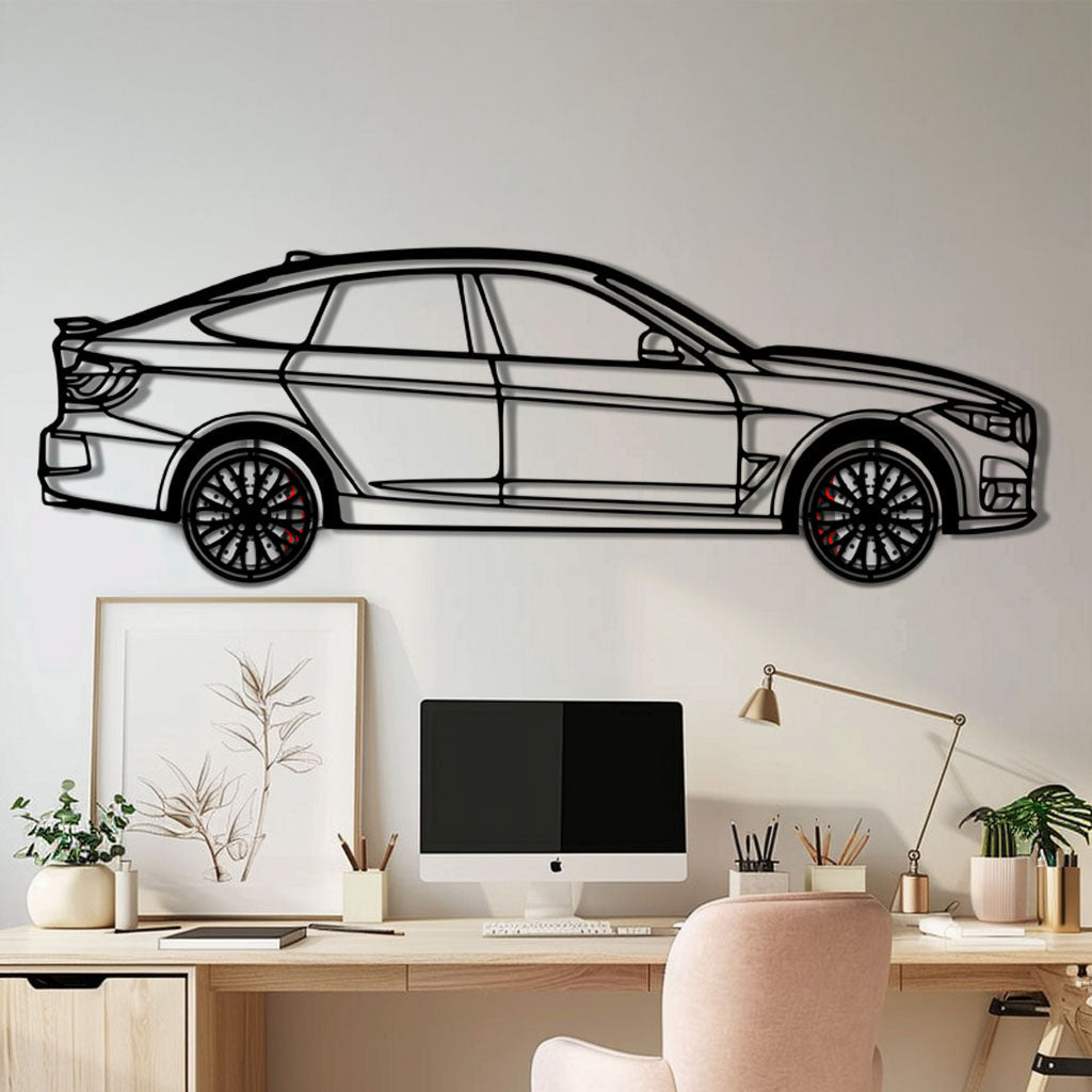 BMW 330 GT F34 Metal Car Wall Art with Rotating Wheels - Gran Turismo Silhouette Decor - Interactive Automotive Wall Art - KAFMEKA103