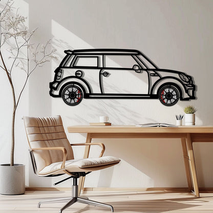 Mini Cooper Metal Car Wall Art with Rotating Wheels - Iconic British Compact Silhouette - Interactive Automotive Wall Decor - KAFMEKA151