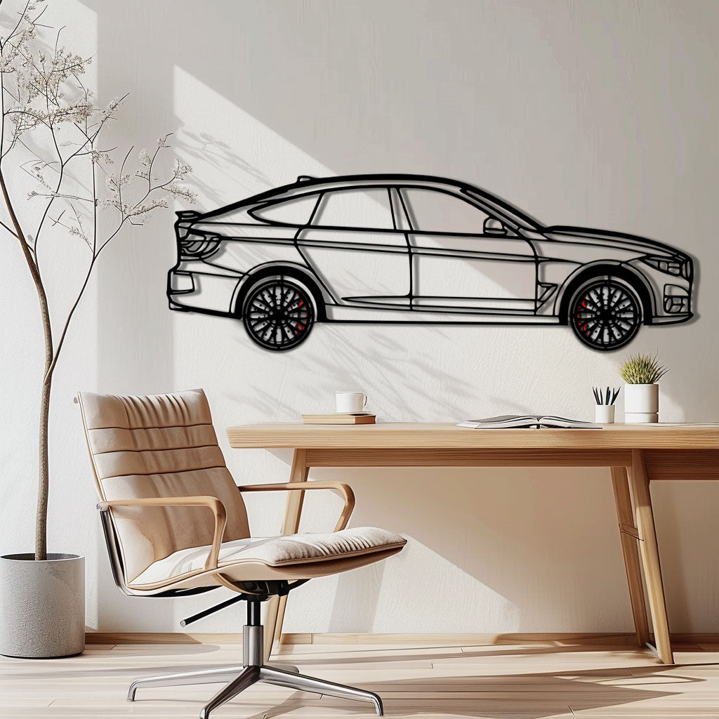 BMW 330 GT F34 Metal Car Wall Art with Rotating Wheels - Gran Turismo Silhouette Decor - Interactive Automotive Wall Art - KAFMEKA103