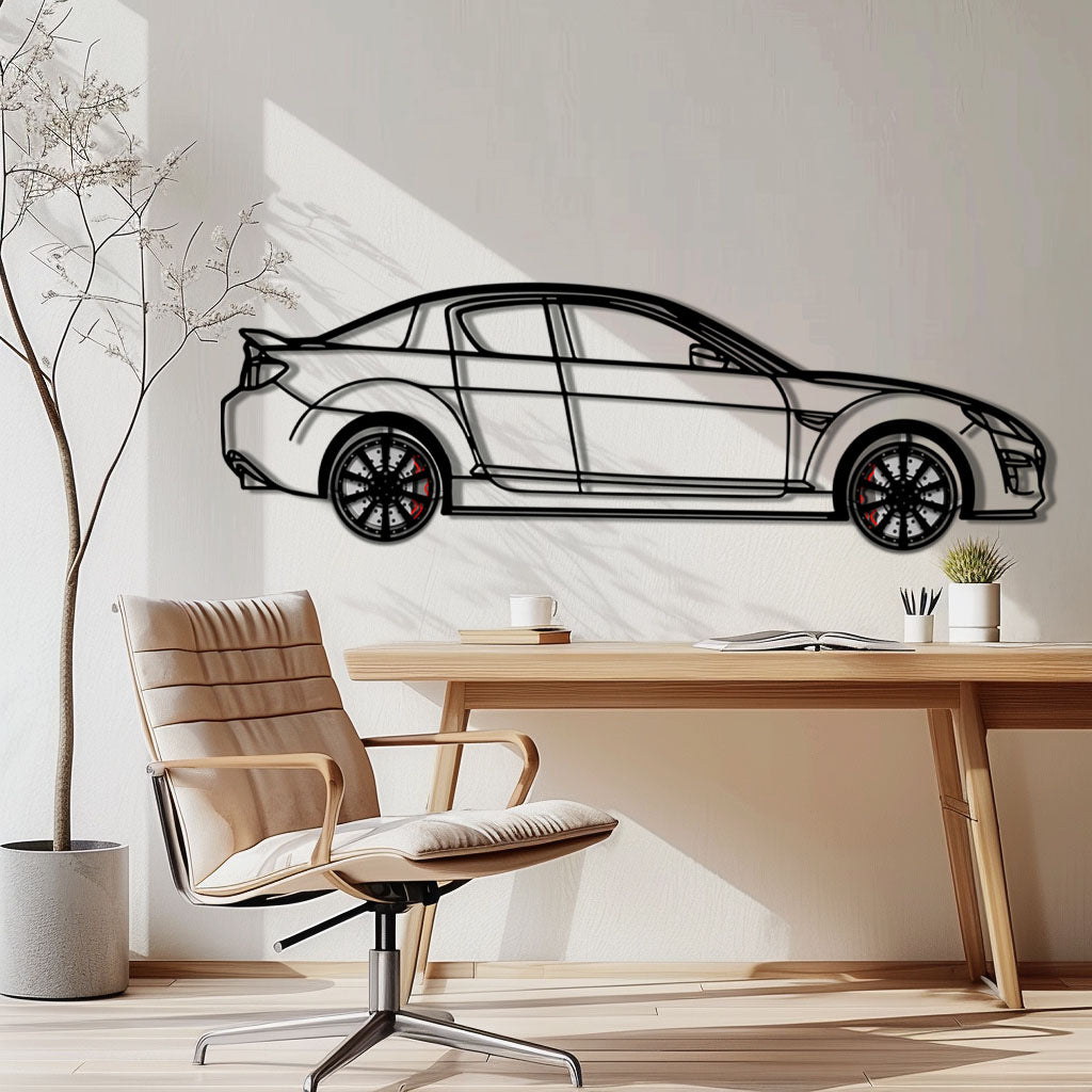 Mazda RX-8 Metal Car Wall Art with Rotating Wheels - Rotary Engine Silhouette - Interactive JDM Automotive Wall Decor - KAFMEKA148