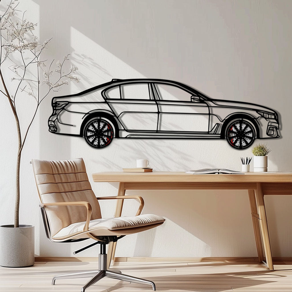 BMW 750i Metal Car Wall Art with Rotating Wheels - Luxury Executive Sedan Silhouette - Interactive Automotive Wall Decor - KAFMEKA104