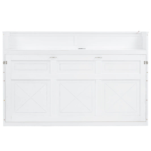 Murphy Bed with Desk, LED Light & USB Charging Station
