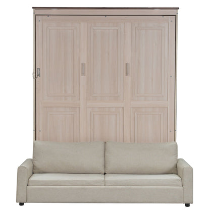 Queen Murphy Bed with Sofa & LED Lighting - Beige