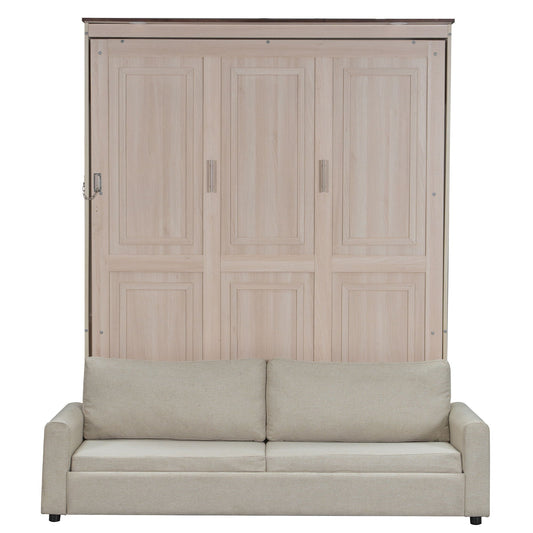 Queen Murphy Bed with Sofa & LED Lighting - Beige