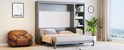 Queen Murphy Bed with Desk & Bookshelf - Gray or White