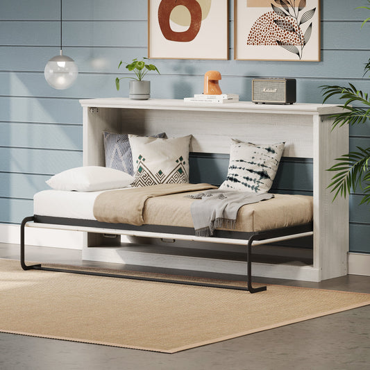 Twin Horizontal Murphy Bed - Rustic White
