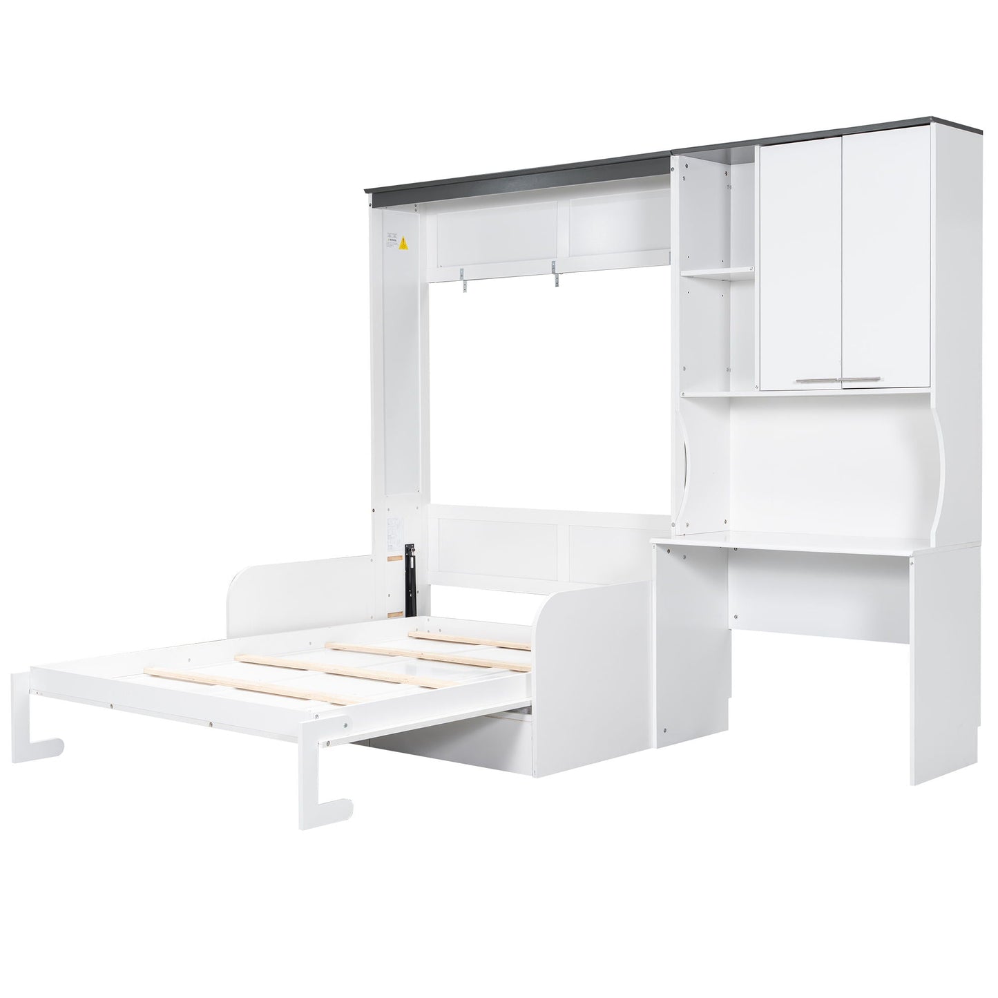 Full Murphy Bed with Sofa, Desk & Storage Cabinet - White