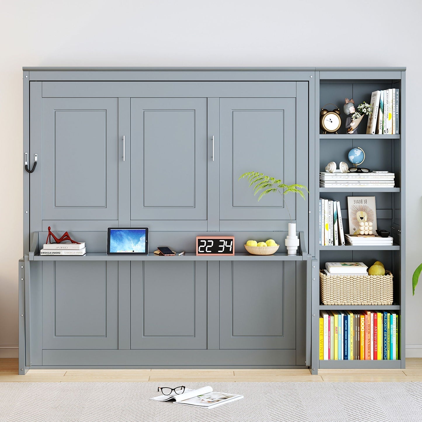 Reinforced Murphy Bed with Desk & Bookshelf