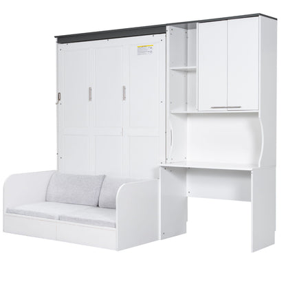 Full Murphy Bed with Sofa, Desk & Storage Cabinet - White