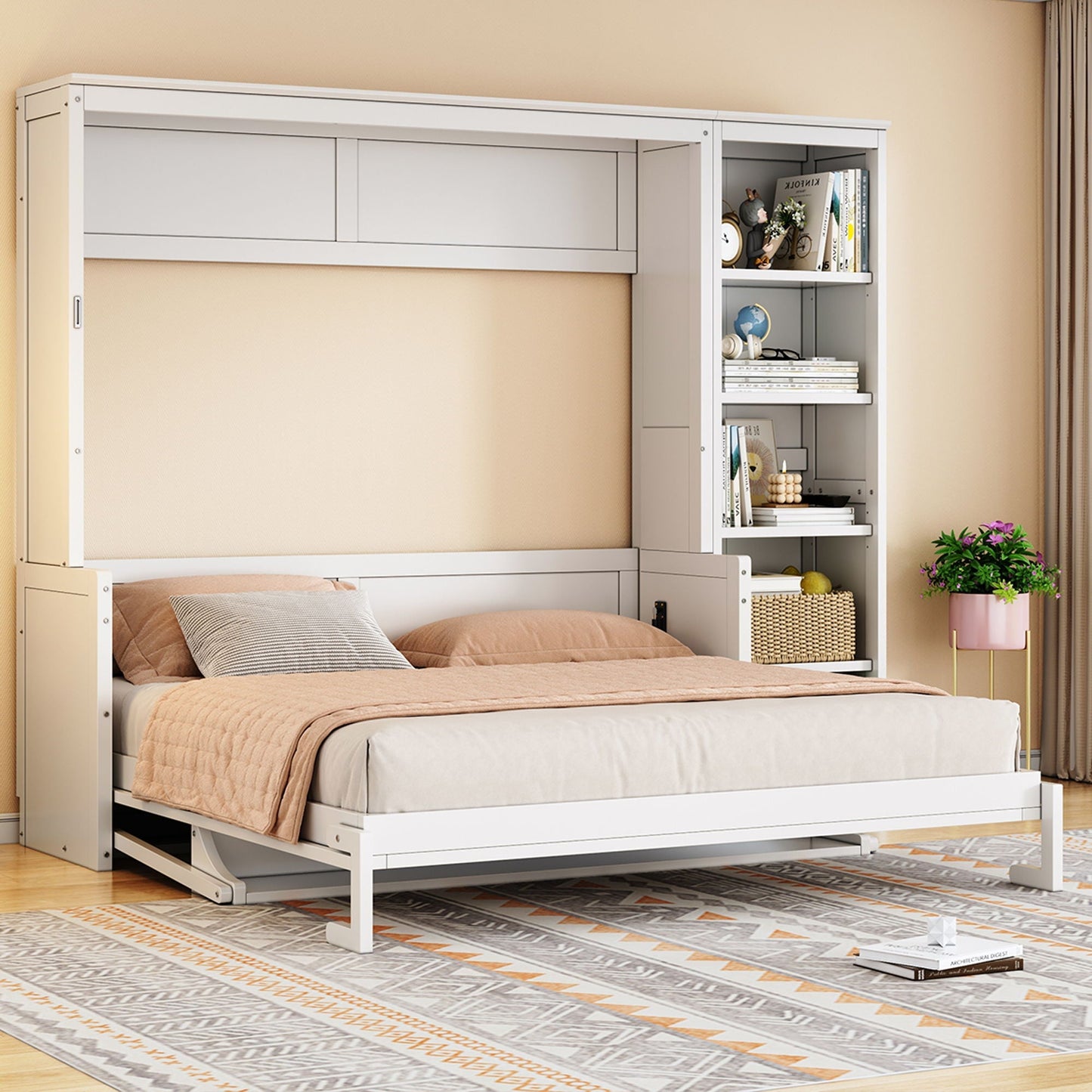 Reinforced Murphy Bed with Desk & Bookshelf