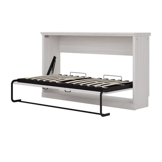 Twin Horizontal Murphy Bed with Dual Piston System - Rustic White