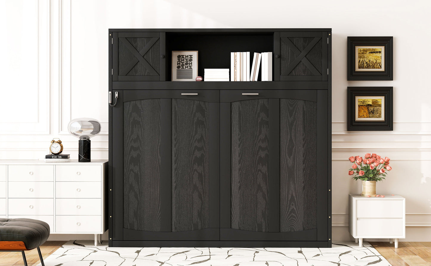 Full Murphy Bed with Storage Cabinets