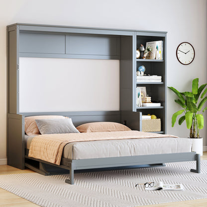 Queen Murphy Bed with Desk & Bookshelf - Gray or White