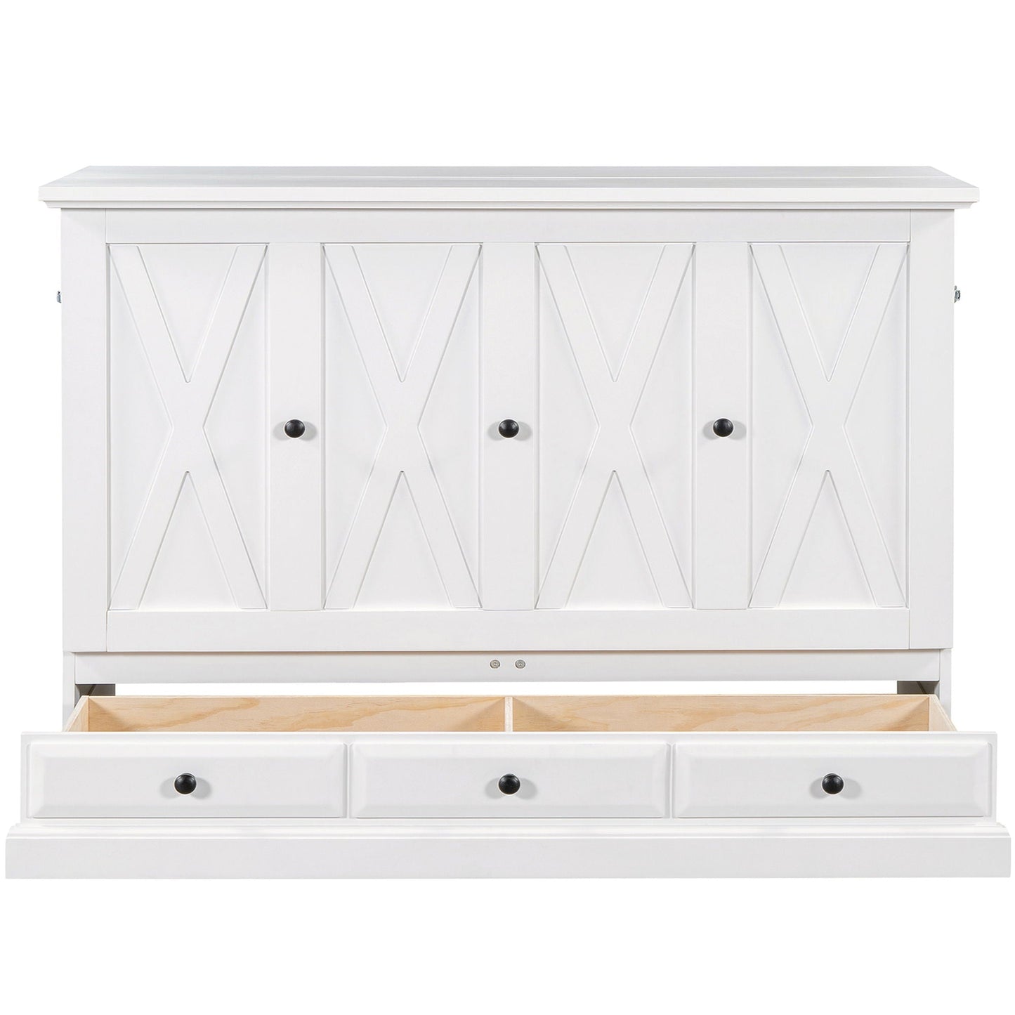 Solid Pine Murphy Cabinet Bed with Charging Station & Storage Drawer