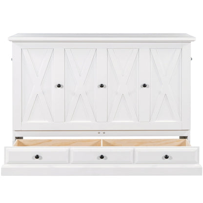 Solid Pine Murphy Cabinet Bed with Charging Station & Storage Drawer