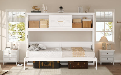Twin Murphy Bed with Charging Station & Drawer - White