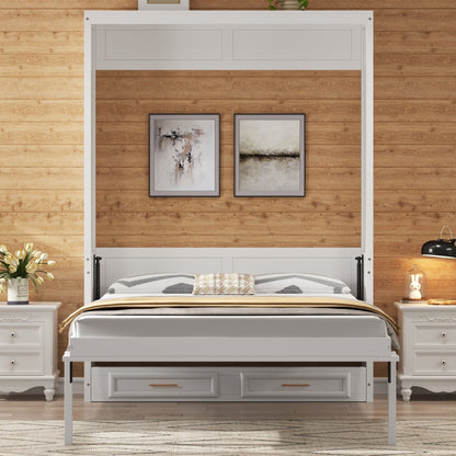 Full Murphy Bed with 2 Drawers - Beige