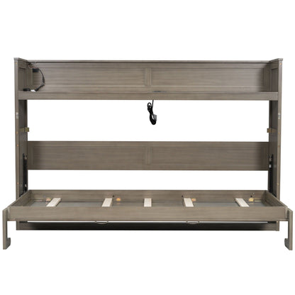 Murphy Bed with Desk, LED Light & USB Charging Station
