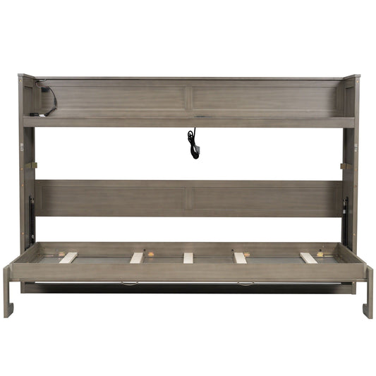 Murphy Bed with Desk, LED Light & USB Charging Station
