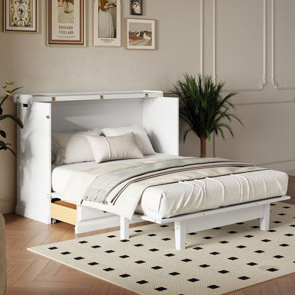 Solid Pine Murphy Cabinet Bed with Charging Station & Storage Drawer
