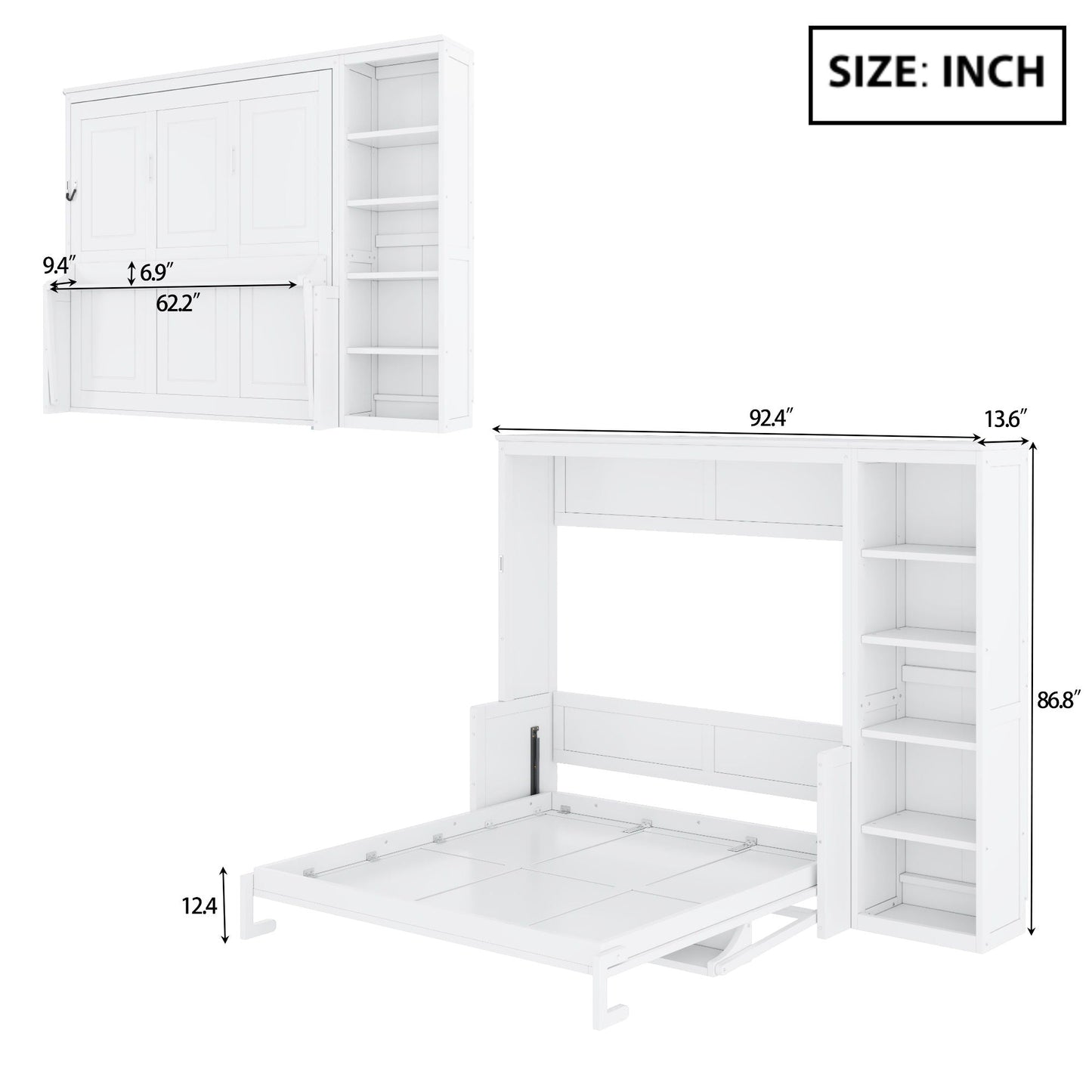 Reinforced Murphy Bed with Desk & Bookshelf
