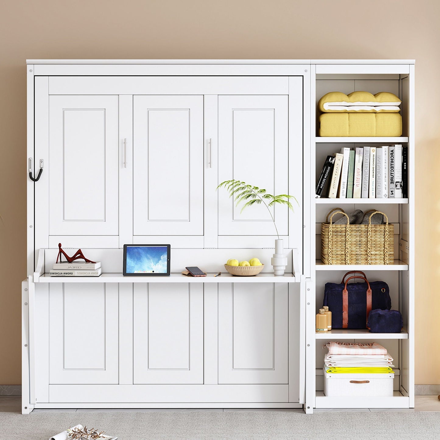 Reinforced Murphy Bed with Desk & Bookshelf