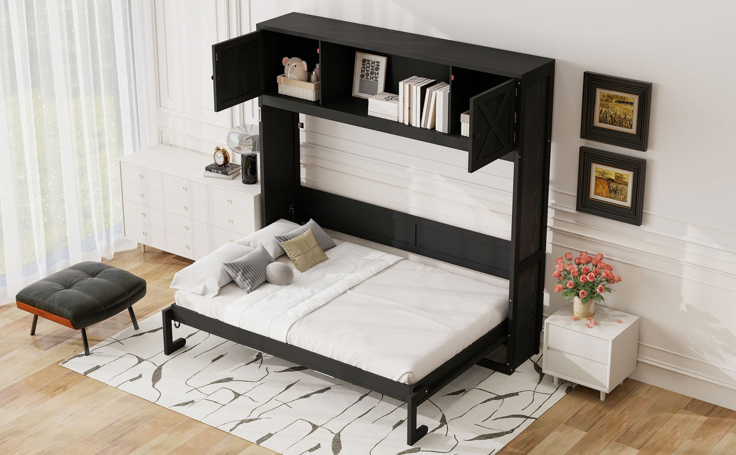 Full Murphy Bed with Storage Cabinets