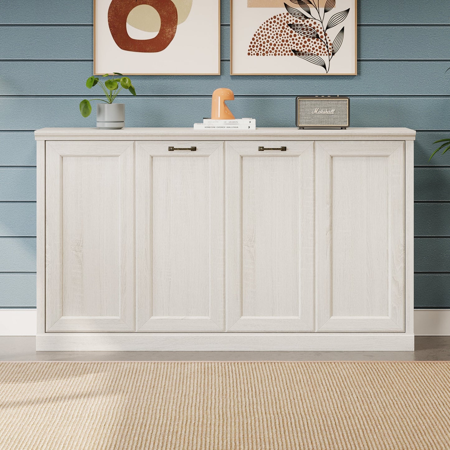 Twin Horizontal Murphy Bed - Rustic White