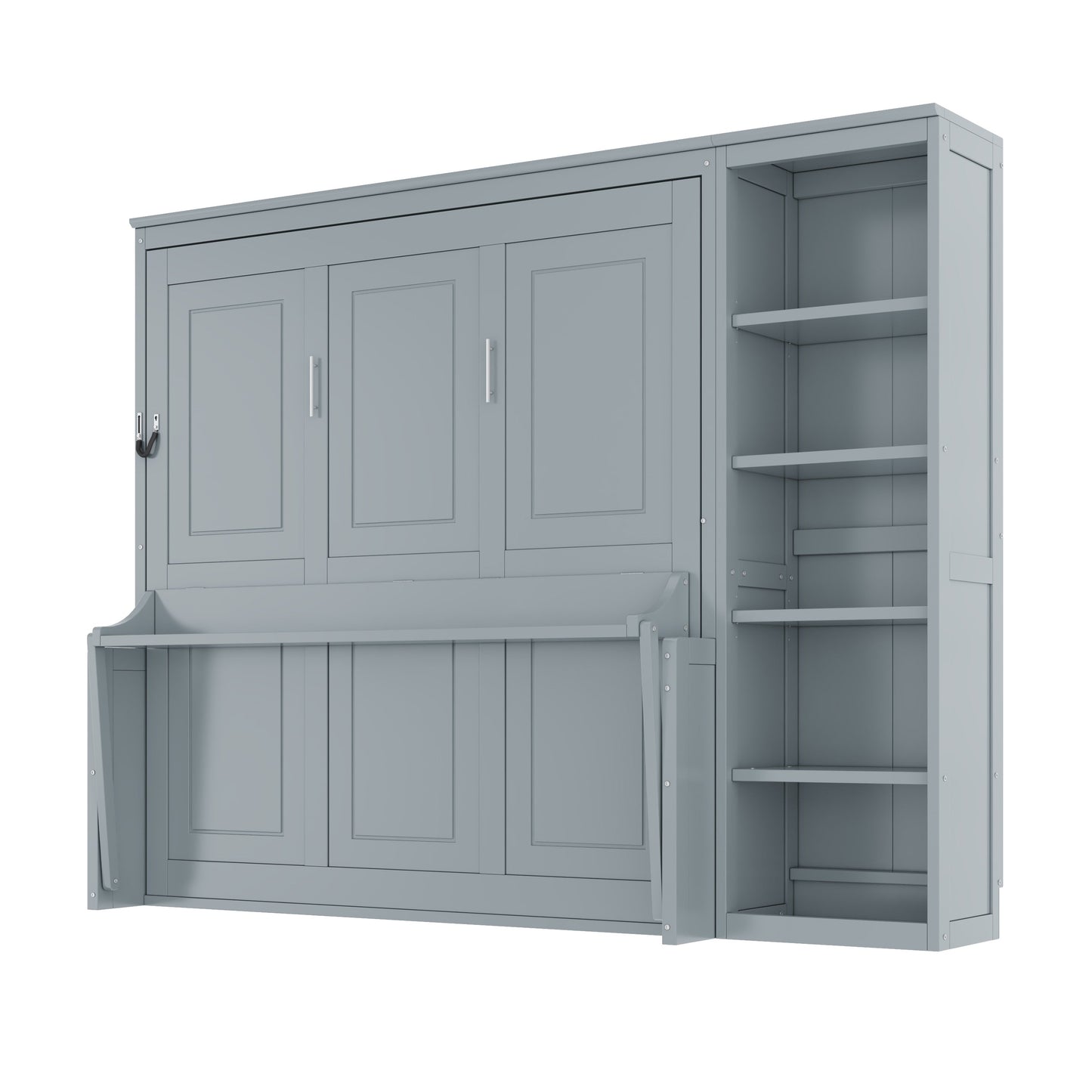 Queen Murphy Bed with Desk & Bookshelf - Gray or White